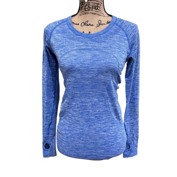Lululemon Swiftly Tech Long Sleeve Top Crew Heathered Harbour Blue Size 6 Gym - Picture 1 of 7